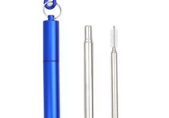A blue tube with two straws and one straw holder.