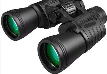 A pair of binoculars with green lenses.
