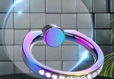 A ring with lights on it sitting in front of a wall.
