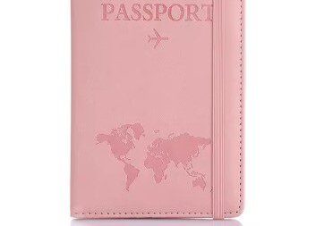 A passport cover with a map of the world on it.
