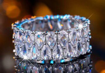 A close up of a ring on a table